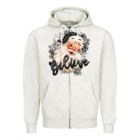 Oatmeal Heather believe buffalo plaid white christmas santa claus Zipper Hoodie - MaliasSmallBusiness
