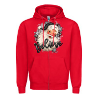 Red believe buffalo plaid white christmas santa claus Zipper Hoodie - MaliasSmallBusiness