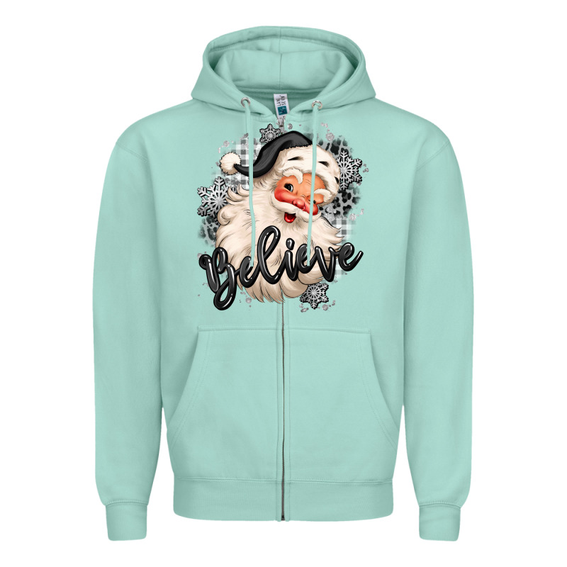 Believe Buffalo Plaid White Christmas Santa Claus Zipper Hoodie by MaliasSmallBusiness | Teevron