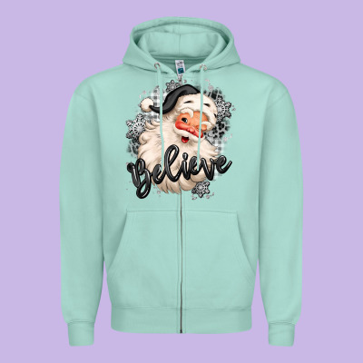 Believe Buffalo Plaid White Christmas Santa Claus Zipper Hoodie Designed By Maliassmallbusiness