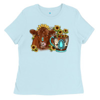 Baby Blue sunflower coffee cup red angus gemstone Ladies Tee - JahusDesignShop