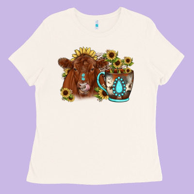 Sunflower Coffee Cup Red Angus Gemstone Ladies Tee Designed By Jahusdesignshop
