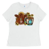 White sunflower coffee cup red angus gemstone Ladies Tee - JahusDesignShop