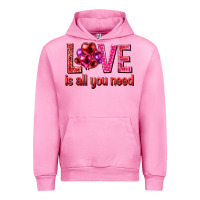 Fuchsia Pink Love is all you need Valentine's Day Urban Hoodie - HowdyJamesFarm