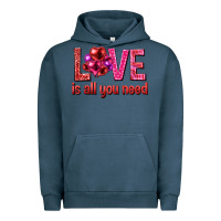 Pigment Midnight Navy Love is all you need Valentine's Day Urban Hoodie - HowdyJamesFarm