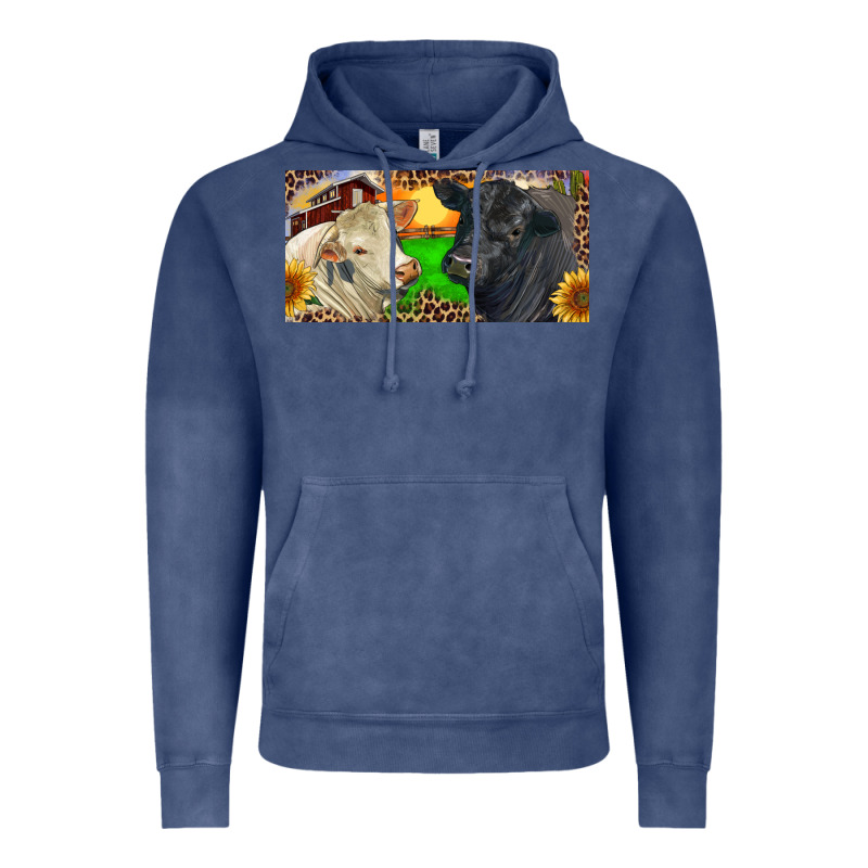 Charolais Bull And Black Angus Bull With Farm Vintage Hoodie by RanaPortraitStore | Teevron