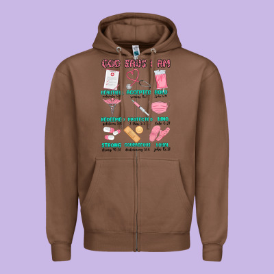 God Says I Am Nurse Zipper Hoodie Designed By Maliassmallbusiness