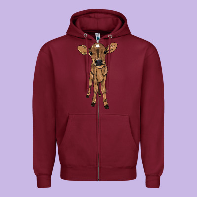 Baby Cow Zipper Hoodie Designed By Nancycooperartshop