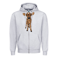 Heather Grey baby cow Zipper Hoodie - NancyCooperArtShop