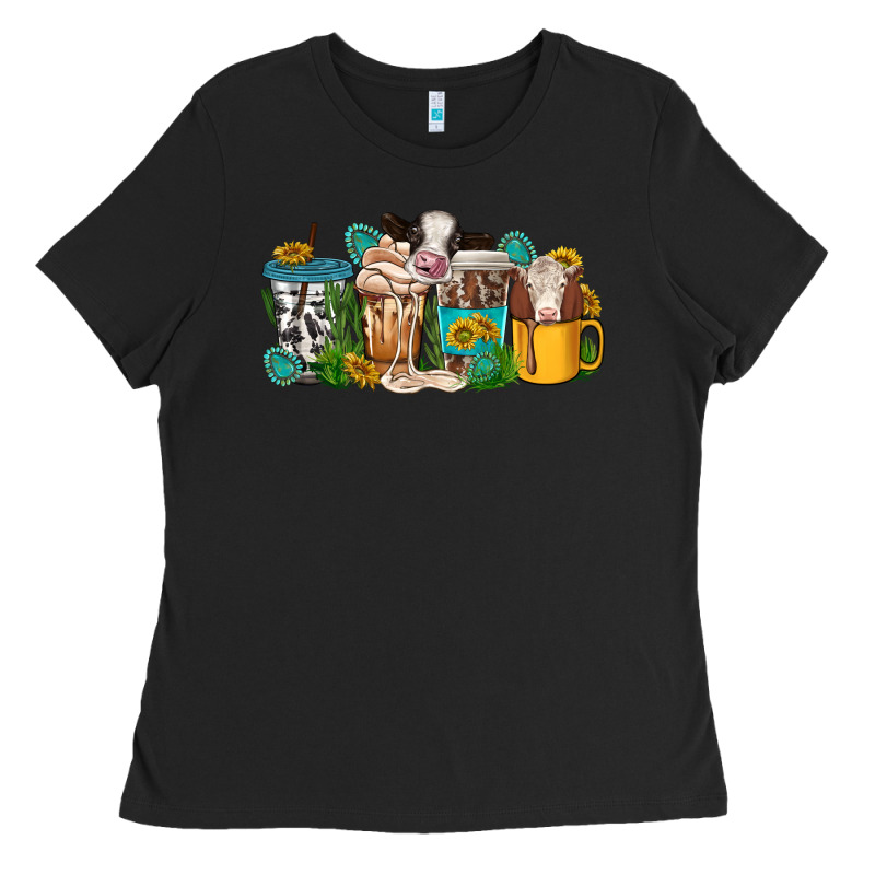 Western Cow Coffee Cup Ladies Tee by texasbilliewilder | Teevron