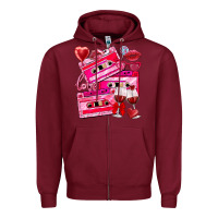Burgundy valentines day cassette Zipper Hoodie - NancyCooperArtShop