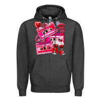 Charcoal Heather valentines day cassette Zipper Hoodie - NancyCooperArtShop
