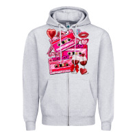 Heather Grey valentines day cassette Zipper Hoodie - NancyCooperArtShop