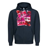 Navy valentines day cassette Zipper Hoodie - NancyCooperArtShop