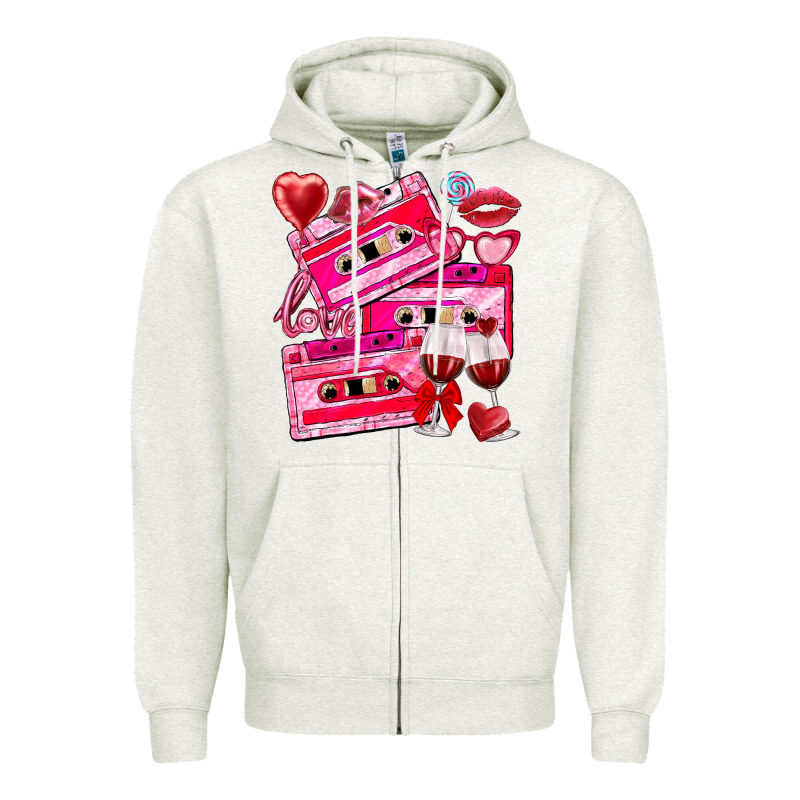 Valentines Day Cassette Zipper Hoodie by NancyCooperArtShop | Teevron