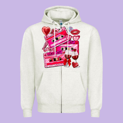 Valentines Day Cassette Zipper Hoodie Designed By Nancycooperartshop