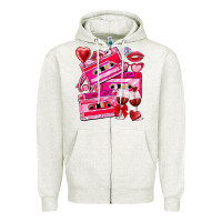 Oatmeal Heather valentines day cassette Zipper Hoodie - NancyCooperArtShop