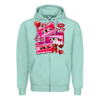 Seafoam valentines day cassette Zipper Hoodie - NancyCooperArtShop