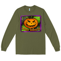 Army Green Happy Halloween Pumpkin Long Sleeve Tee - Jasminsmagicworld