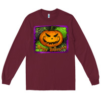 Burgundy Happy Halloween Pumpkin Long Sleeve Tee - Jasminsmagicworld