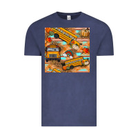 Vintage Denim fall school bus seamless pattern Vintage Tee - BundleAndBundleShop