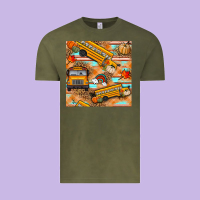 Fall School Bus Seamless Pattern Vintage Tee Designed By Bundleandbundleshop