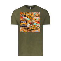 Vintage Olive fall school bus seamless pattern Vintage Tee - BundleAndBundleShop