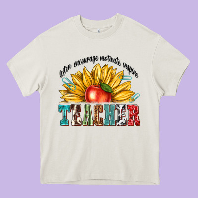 Heavy Core Tee teacher with sunflower