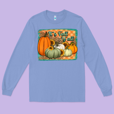 It's Fall Y'all Pumpkins Halloween And Sunflowers Long Sleeve Tee Designed By Jasminsmagicworld