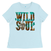 Baby Blue wild soul with skeleton hand Ladies Tee - texasbilliewilder