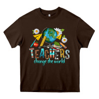 Chocolate Brown teachers change the world Heavy Core Tee - texasbilliewilder