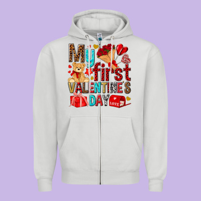 My First Valentines Day Zipper Hoodie Designed By Nancycooperartshop