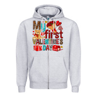 Heather Grey my first valentines day Zipper Hoodie - NancyCooperArtShop