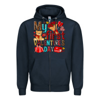 Navy my first valentines day Zipper Hoodie - NancyCooperArtShop
