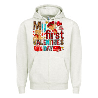 Oatmeal Heather my first valentines day Zipper Hoodie - NancyCooperArtShop
