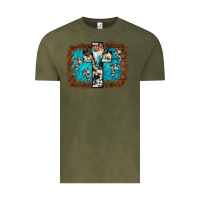 Vintage Olive bull skull cross backgraund Vintage Tee - JahusDesignShop