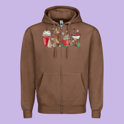 Christmas Tree Cake And Coffee Cups Zipper Hoodie Designed By Maliassmallbusiness