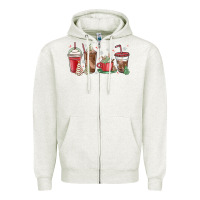 Oatmeal Heather christmas tree cake and coffee cups Zipper Hoodie - MaliasSmallBusiness