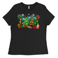 Black christmas trees with football Ladies Tee - Zillion Design Studio