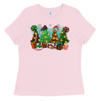 Bubblegum Pink christmas trees with football Ladies Tee - Zillion Design Studio