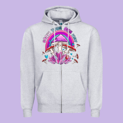 Grow Your Own Way Crystal And Mushroom Zipper Hoodie Designed By Maliassmallbusiness