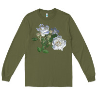 Army Green white dawn rose Long Sleeve Tee - LillyAllenDesigns