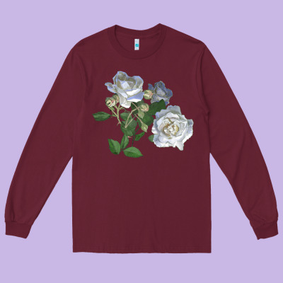 White Dawn Rose Long Sleeve Tee Designed By Lillyallendesigns