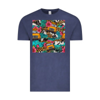 Vintage Denim western school bus seamless pattern Vintage Tee - BundleAndBundleShop