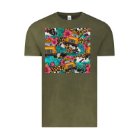 Vintage Olive western school bus seamless pattern Vintage Tee - BundleAndBundleShop