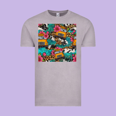 Western School Bus Seamless Pattern Vintage Tee Designed By Bundleandbundleshop