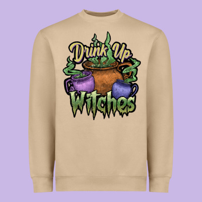 Drink Up Witches White Heavyweight Sweatshirt Designed By Jahusdesignshop