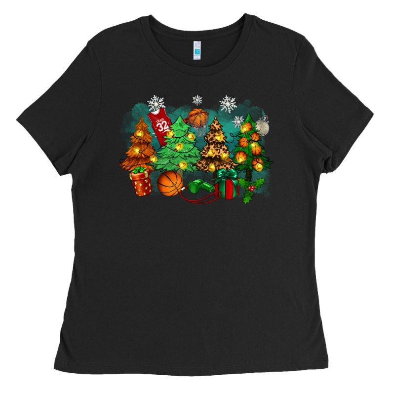 Christmas Trees With Basketball Ladies Tee by Zillion Design Studio | Teevron