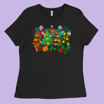 Christmas Trees With Basketball Ladies Tee Designed By Zillion Design Studio