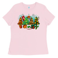 Bubblegum Pink christmas trees with basketball Ladies Tee - Zillion Design Studio
